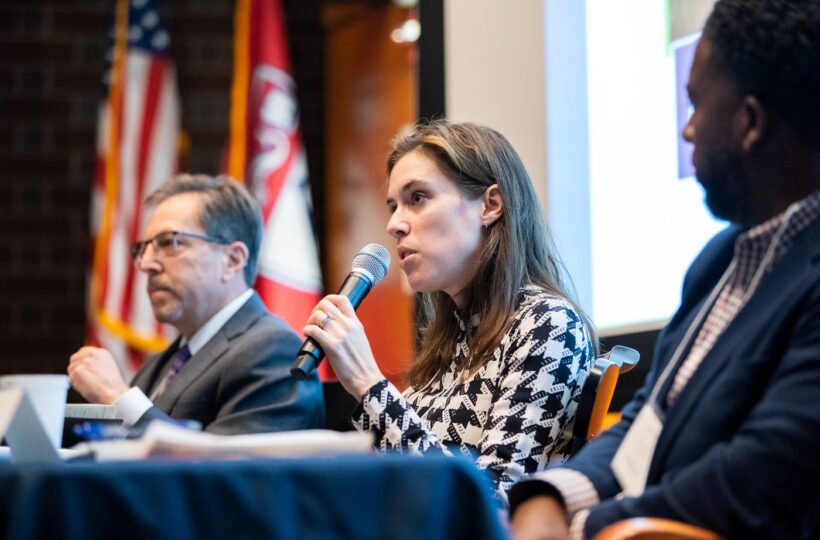 A photo of 3 speakers participating in a panel discussion at the 18th Annual CEET Symposium