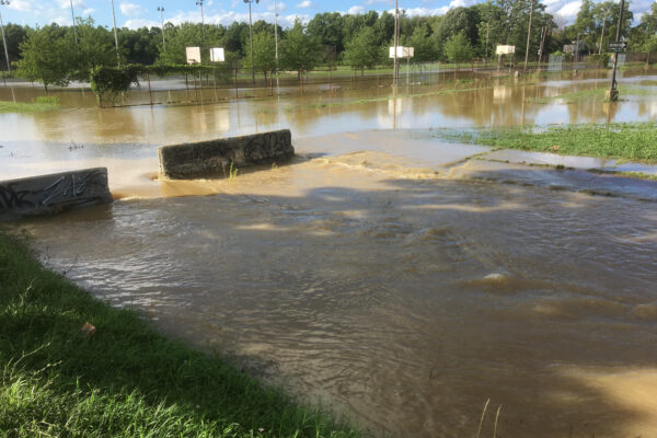 A flooded playground in the Eastwick neighborhood of Philadelphia