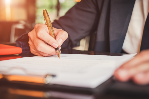 Close up of person reviewing a document