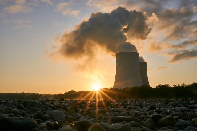 Nuclear Power Plant Buildings Emitting Smoke